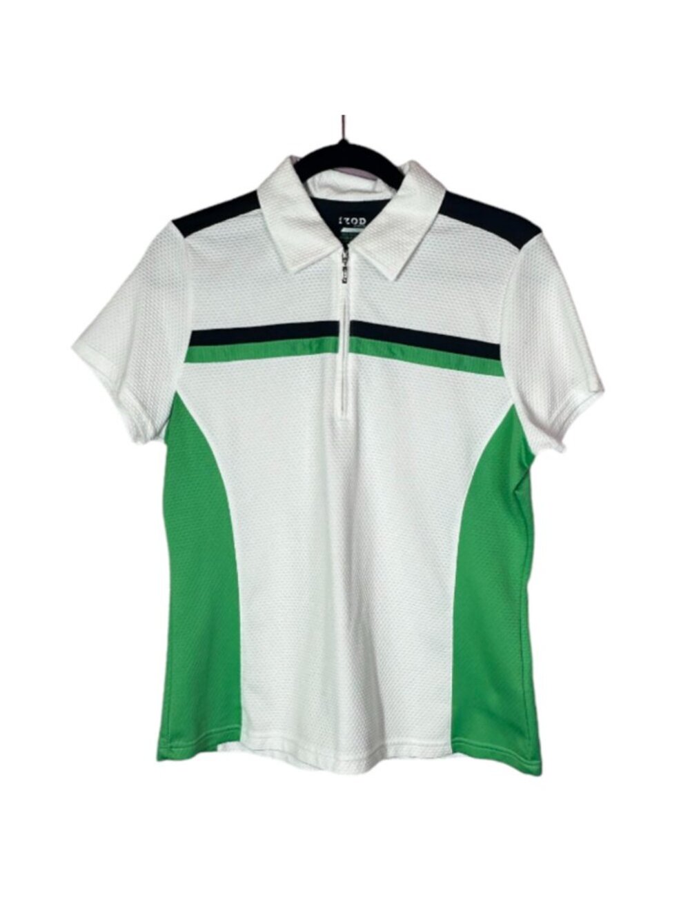 Women's Izod Cool FXG Short Sleeve 1/4 Zip Top White Black Green Y2K Style Sz M
